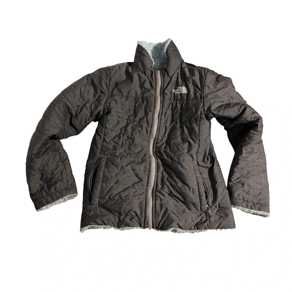 The North Face‎ Girls Reversible Mossbud Swirl Jacket Grey Blue Size M 10/12